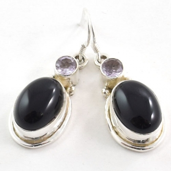 Casual wear black onyx silver drop earrings